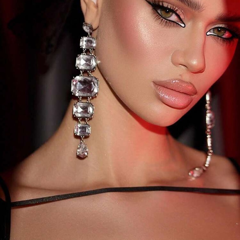 Party Wear Silver Crystal Drop Earrings